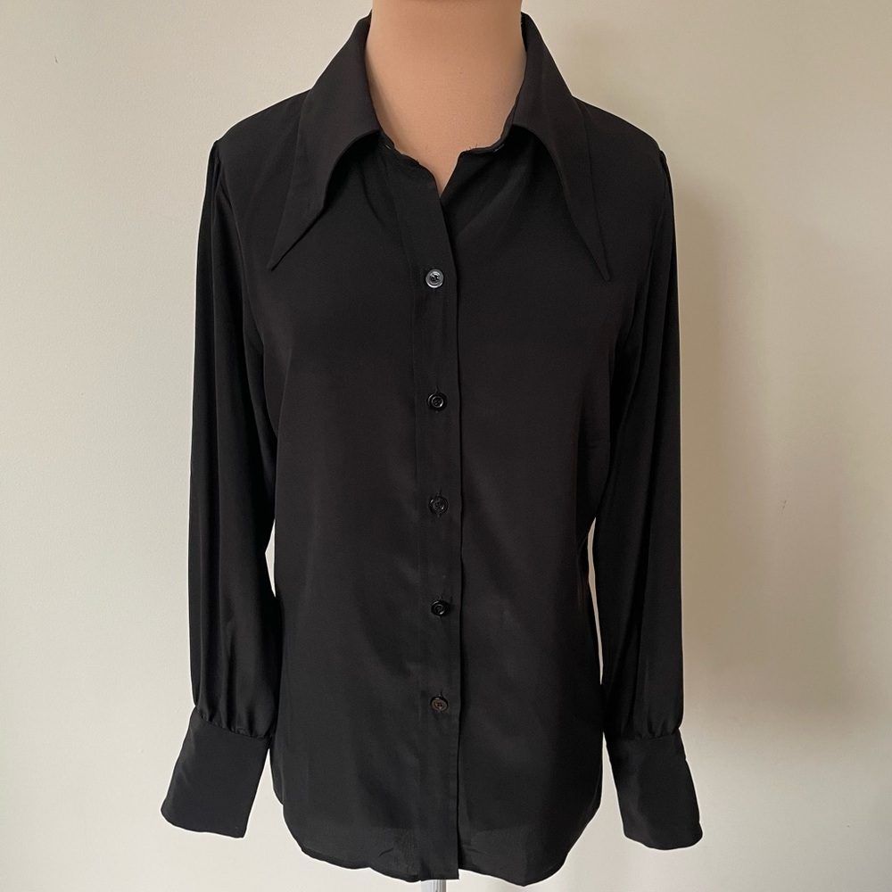 MARIA VITTORIA PAOLILLO Atelier Stretch Silk Long Sleeve Black Button Up EUC XS